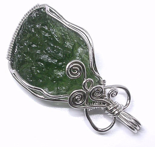 Moldavite in Silver Pendant