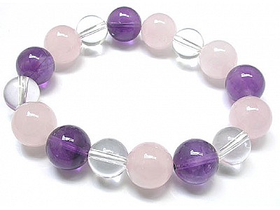 Amethyst Rose Quartz and Clear Quartz Beads Bracelet