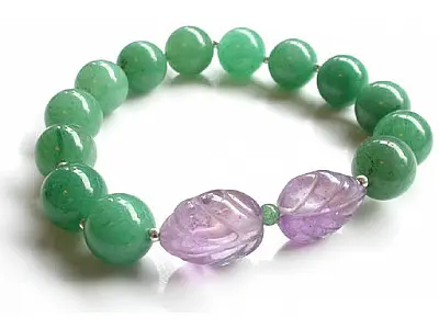 Aventurine with Amethyst and Silver Bracelet