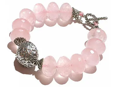 Rose Quartz Faceted Beads and Silver Bracelet