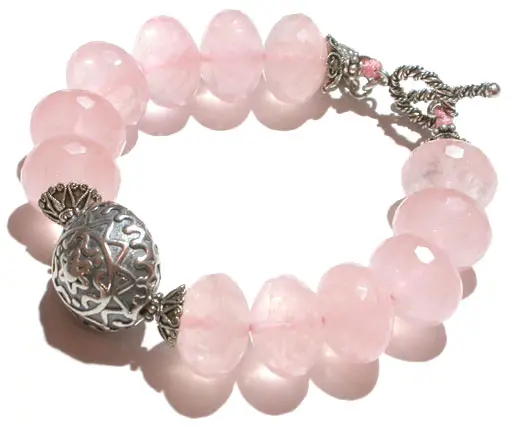 Rose Quartz Faceted Beads and Silver Bracelet