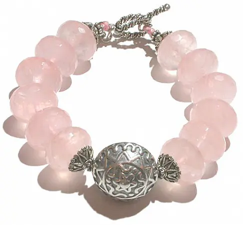 Rose Quartz Faceted Beads and Silver Bracelet