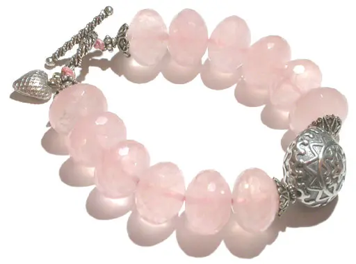 Rose Quartz Faceted Beads and Silver Bracelet