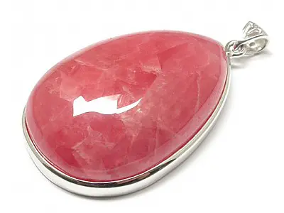 High Quality Natural Rhodochrosite Teardrop Pendant in Silver July Birthstone