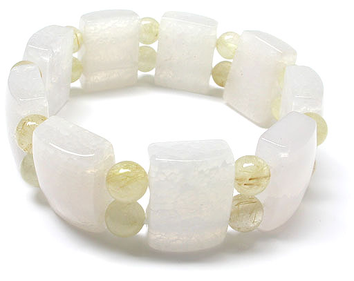 White Chalcedony and Rutilated Quartz Bracelet