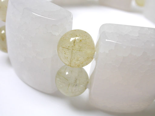 White Chalcedony and Rutilated Quartz Bracelet