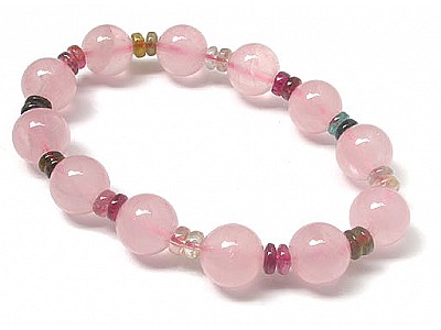 Rose Quartz and Tourmaline Beads Bracelet