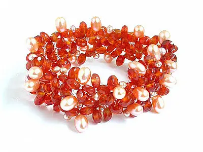 Red Agate and Pearl Beads Bracelet