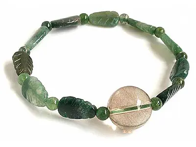 Green Agate and Rutilated Quartz Bracelet