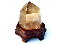 Natural Citrine Point on wooden stand