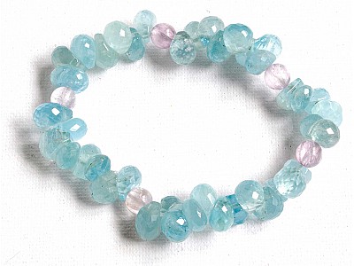 Genuine Aquamarine AAA faceted briolette with Kunzite bracelet