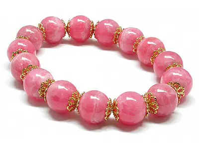 Rhodochrosite In Gold Bead Bracelet