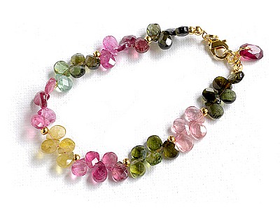 Genuine Tourmaline AAA Teardrop faceted briolette bracelet