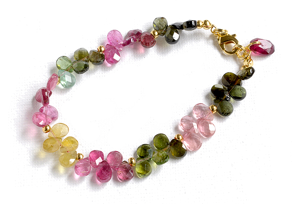 Genuine Tourmaline AAA Teardrop faceted briolette bracelet