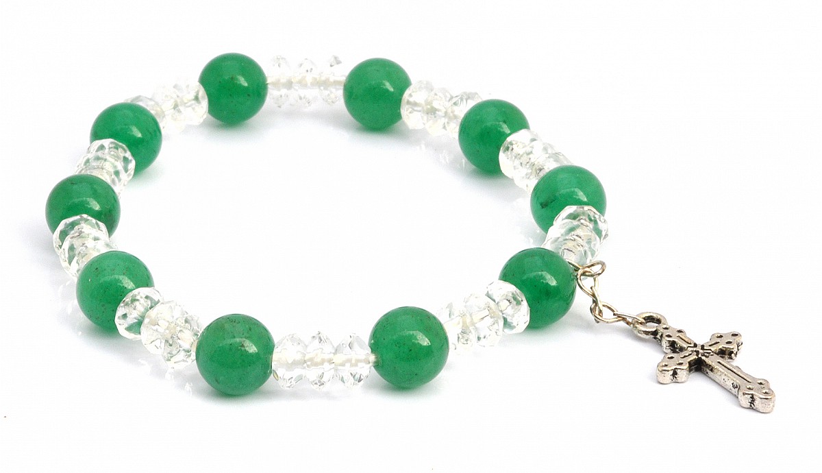 Aventurine Clear Quartz and Silver Beads Bracelet