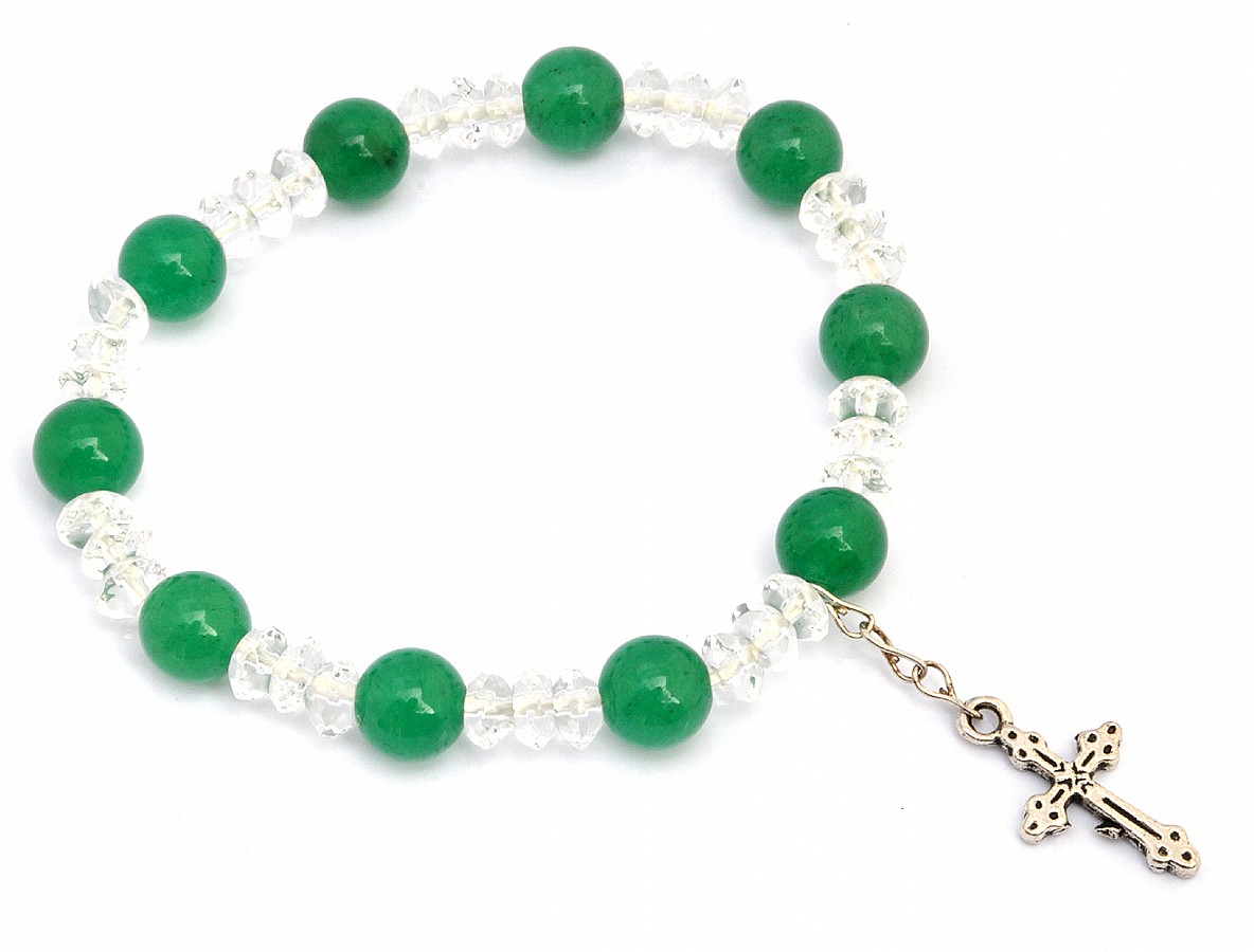 Aventurine Clear Quartz and Silver Beads Bracelet