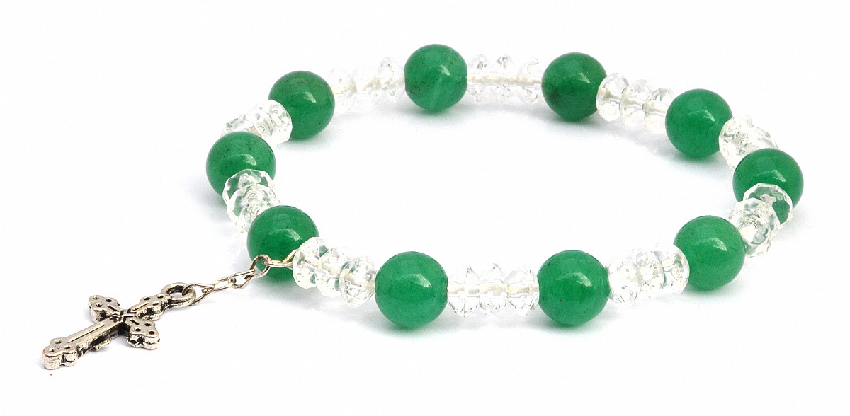 Aventurine Clear Quartz and Silver Beads Bracelet