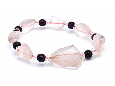 Rose Quartz Bracelet with Amethyst and Clear Quartz Faceted Beads