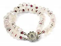 Moon Stone Pink Tourmaline Beads Bracelet with Silver Ornaments