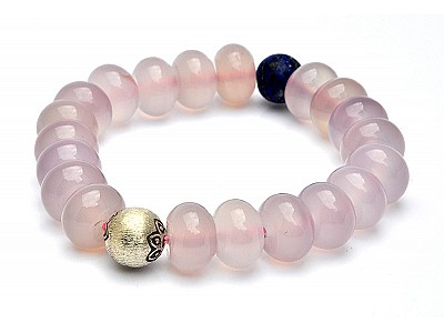 Purple chalcedony with Lapis and Silver Beads Bracelet