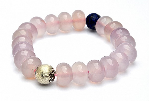 Purple chalcedony with Lapis and Silver Beads Bracelet