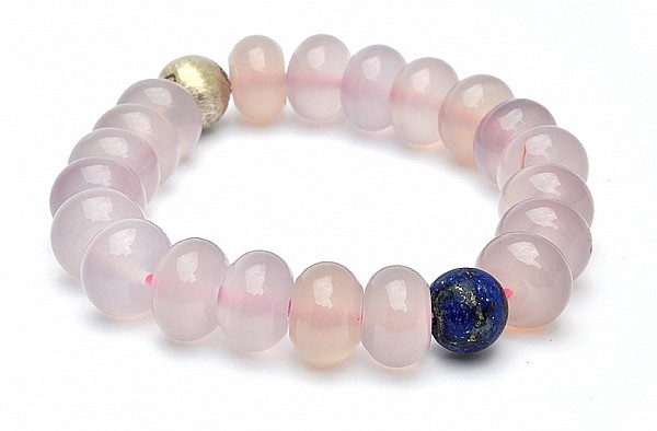 Purple chalcedony with Lapis and Silver Beads Bracelet