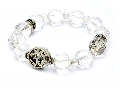 Clear Quartz faceted round Beads Bracelet with Silver OM