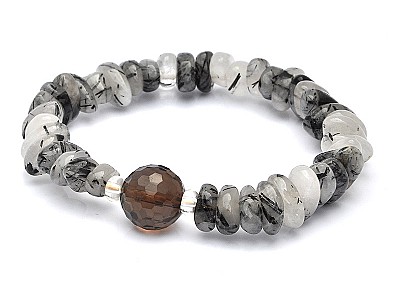 Black Rutilated Tourmaline and Smoky Quartz Bead Bracelet