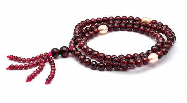 Genuine Rhodolite Garnet with Pearl Beads Mala