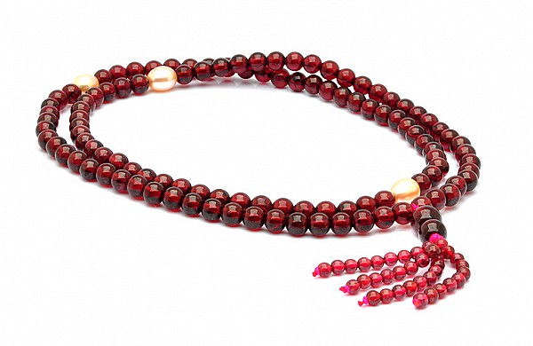 Genuine Rhodolite Garnet with Pearl Beads Mala