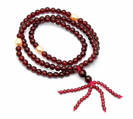 Genuine Rhodolite Garnet with Pearl Beads Mala