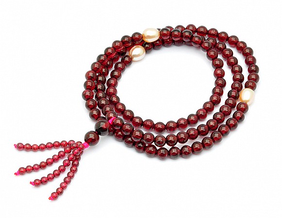 Genuine Rhodolite Garnet with Pearl Beads Mala