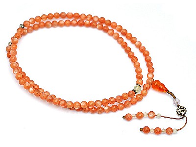 Sun Stone Beads Mala with Agate Kunzite and Beryl