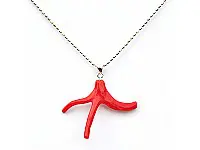 AKA Red Coral Pendant with 18inch 925 Silver Necklace