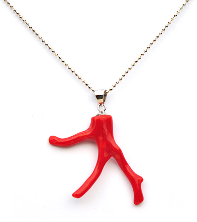 AKA Red Coral Pendant with 18inch 925 Silver Necklace