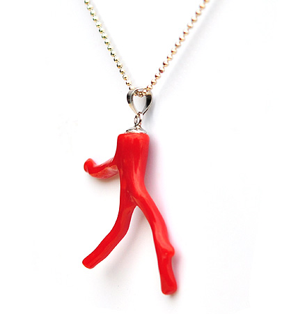 AKA Red Coral Pendant with 18inch 925 Silver Necklace