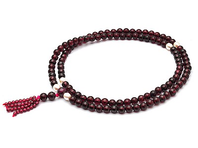 Genuine Rhodolite Garnet with Pearl Beads Mala January Birthstone