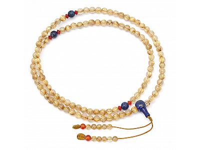 Genuine AAAA Golden Rutilated Quartz 7mm Beads Mala with Lapis