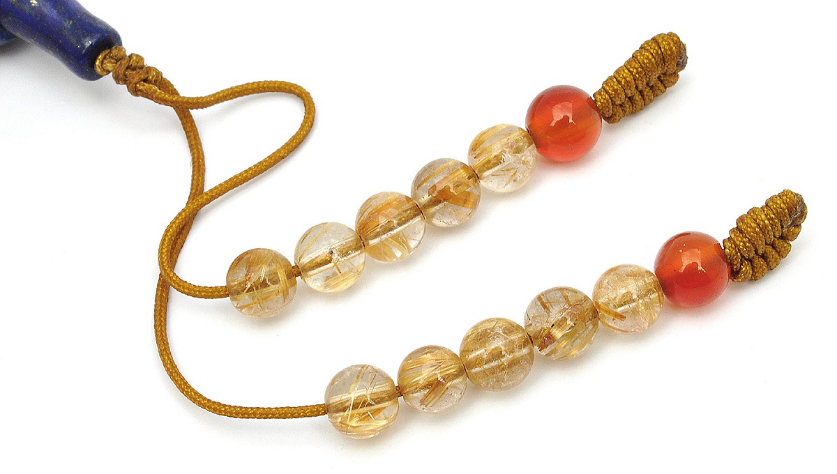 Genuine AAAA Golden Rutilated Quartz 7mm Beads Mala with Lapis