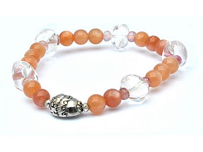 High Quality Natural Sunstone Clear Quartz Sterling Silver Bracelet