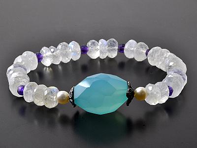 Moonstone Aqua Chalcedony Amethyst Bracelet