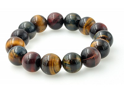 Red Blue Golden Tiger Eye 14mm Beads Bracelet