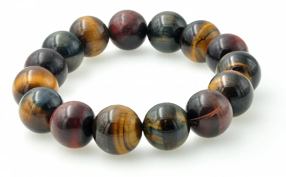 Red Blue Golden Tiger Eye 14mm Beads Bracelet