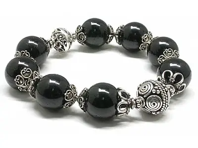 Black Tourmaline and Silver Bracelet