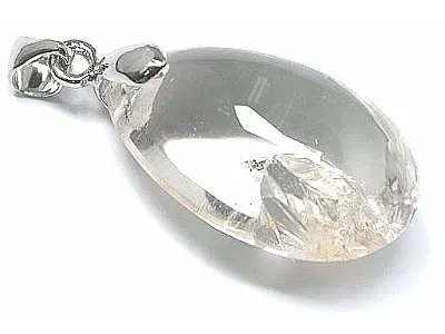 Embedded Clear Quartz Crystal Pendant with Silver Clasp