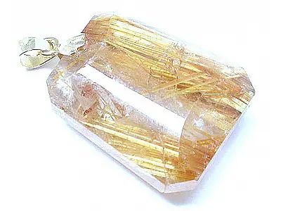 Rutilated Quartz Pendant with 18K Gold Clasp